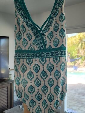 Cabana Life Turquoise and White Printed Sleeveless Top